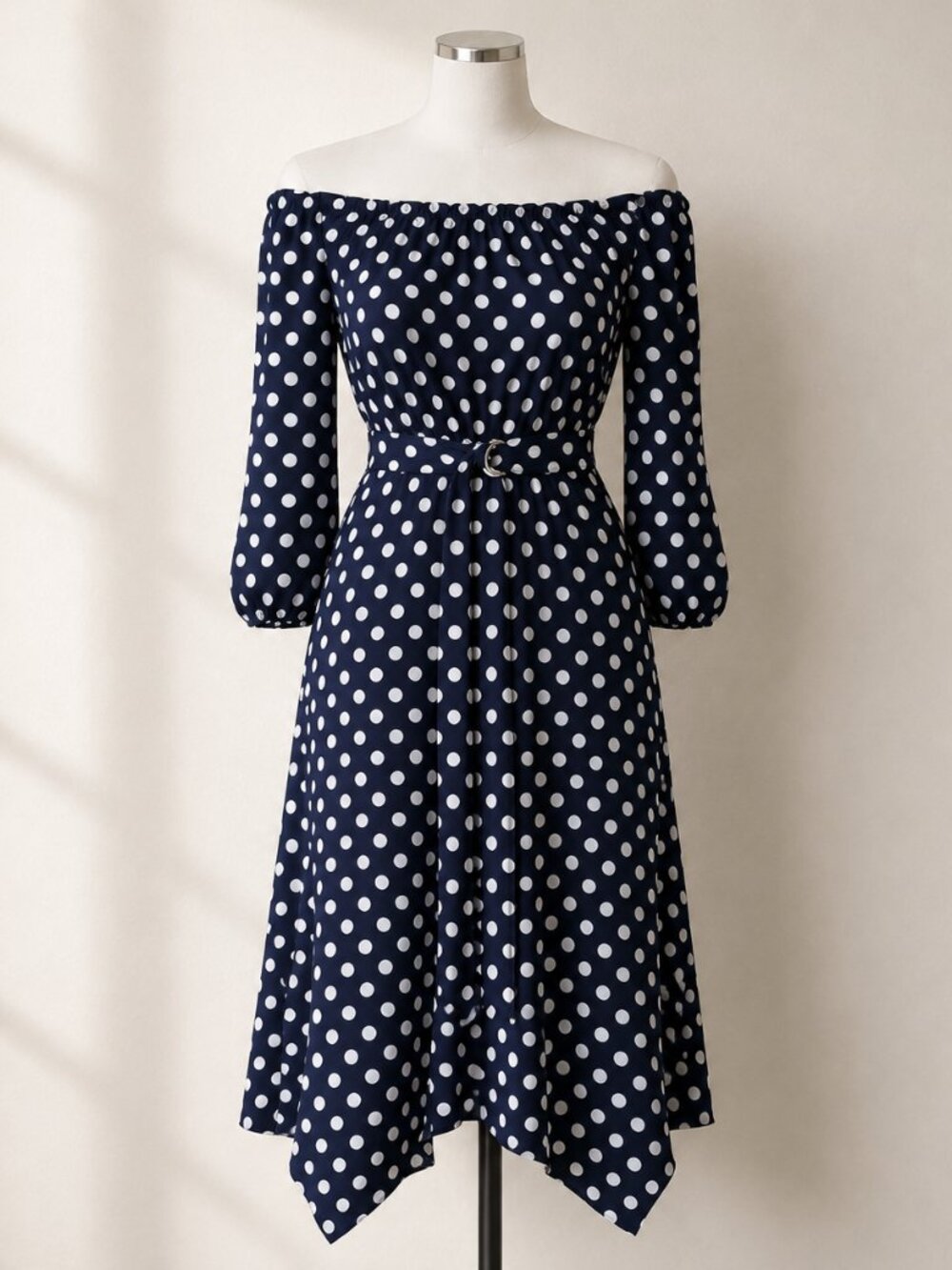 Maeve Anthropologie Gerti Polka Dot Off Shoulder Dress 6 Retro 50s Rockabilly